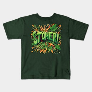 Cannabis Enthusiast - 'Stoner!' Amid Marijuana Leaf Eruptions Tee Kids T-Shirt